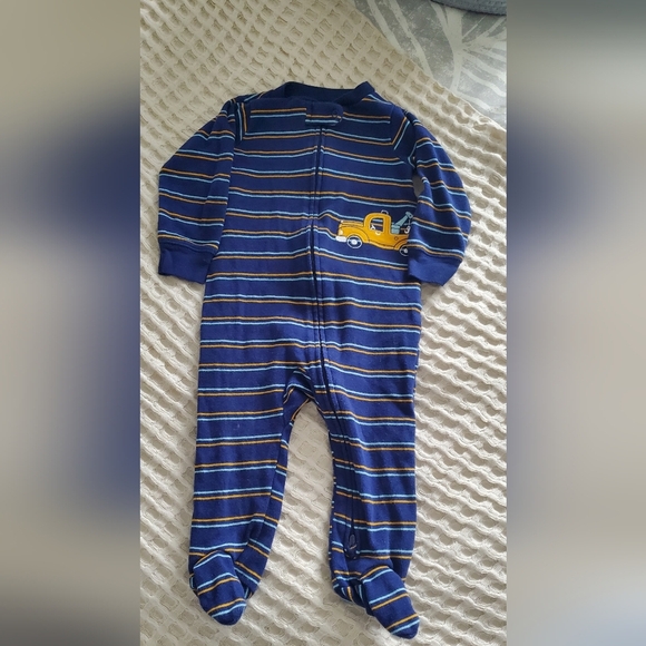 Striped Blue Kids One Piece with Yellow Truck - Picture 1 of 3
